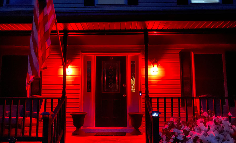 Homes Lighting in Red for Light the Night for Fallen Firefighters